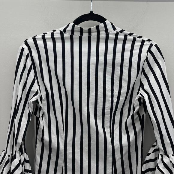 Greysn Black White Stripe Side Zipper Puff Balloon‎ Sleeve Blouse - Picture 5 of 8